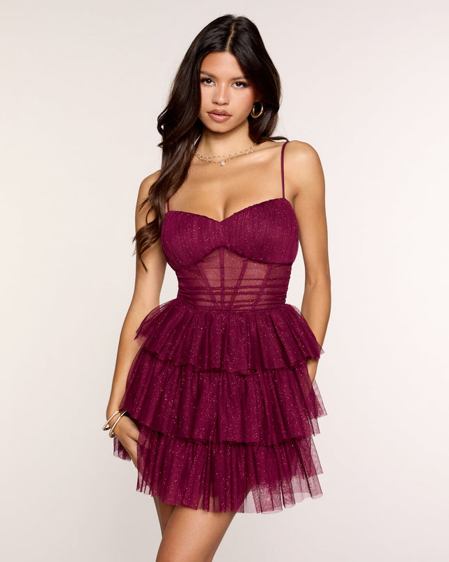 Karis Glitter Mesh Ruffle Mini Dress