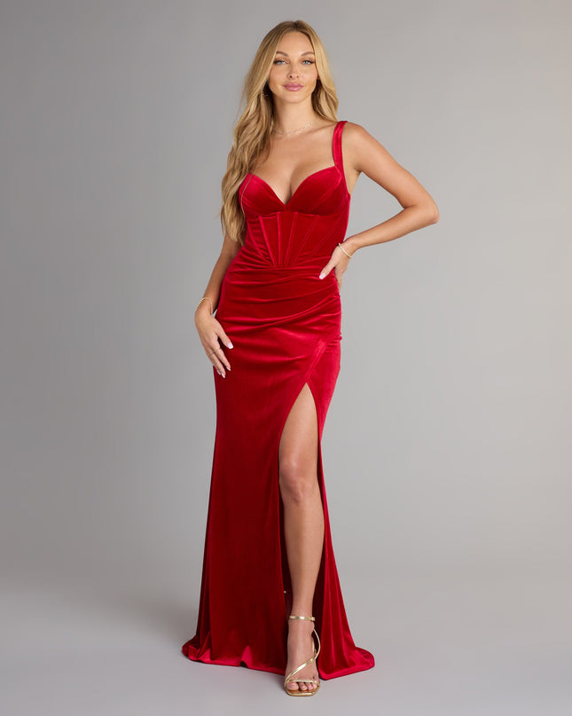 Own Prom 2026 in the Amberlyn Velvet Corset Mermaid Formal Dress,  a prom dress designed with a flattering silhouette and elevated details that feel modern and true to your style.