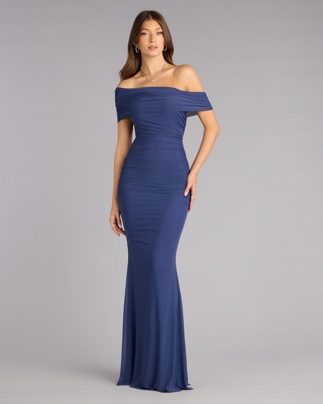 Feel polished and confident in the Ashlynn Off-Shoulder Mermaid Formal Dress, a denim blue prom dress designed with luxe fabric and modern detail that shows off your vibe.