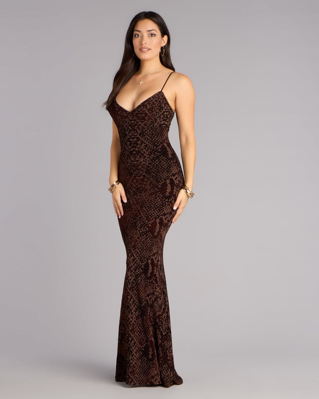 Arli Snake Velvet Burnout Mermaid Dress