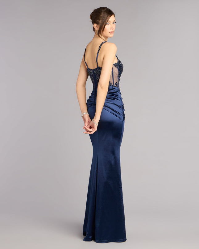 Discover a formal dress like the Tiffany Satin Beaded Corset Formal Dress in navy blue featuring a flattering fit, smooth fabric, and refined design for any formal occasion.