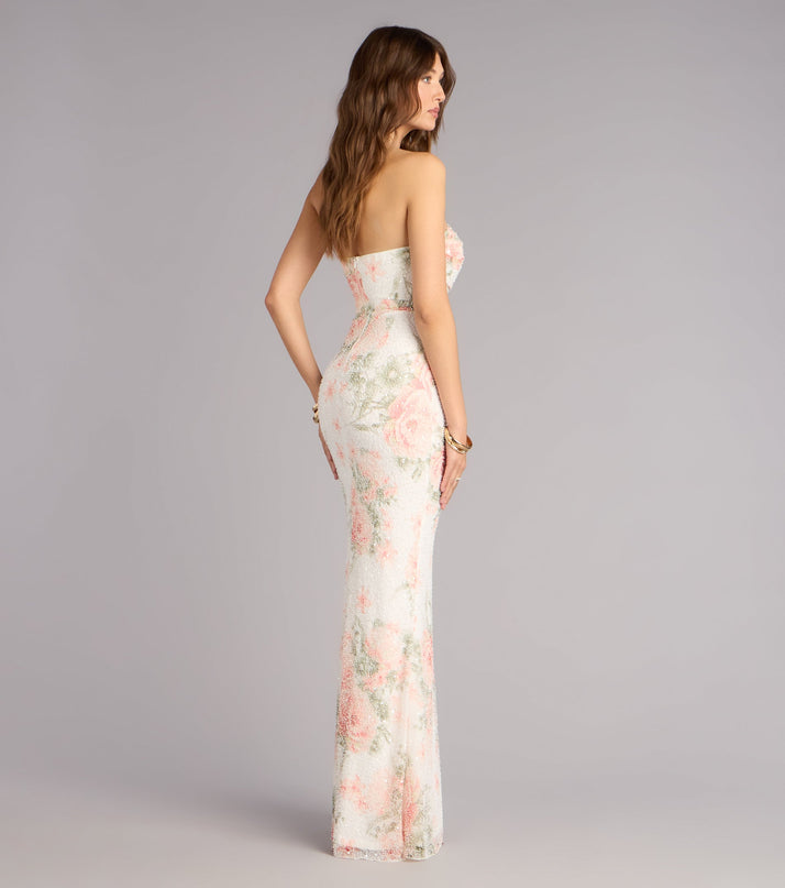 Ana Floral Sequin Beaded Formal Dress