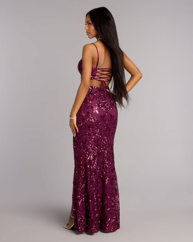 Rylee Sequin Lace-Up Formal Dress