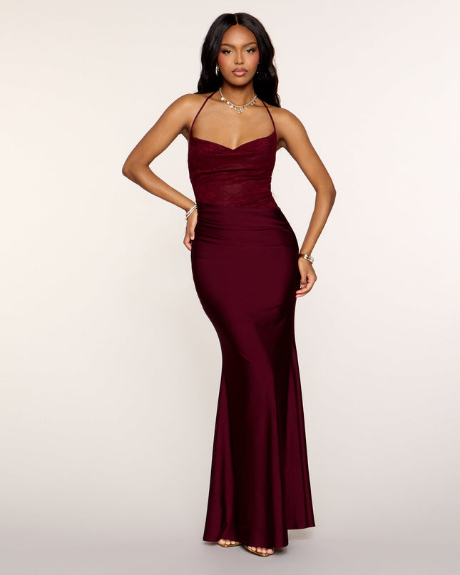 Reyna Lace Knit Cowl Neck Mermaid Dress