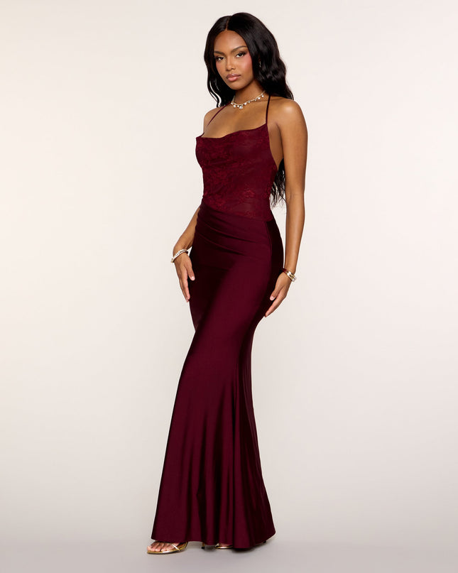 Reyna Lace Knit Cowl Neck Mermaid Dress
