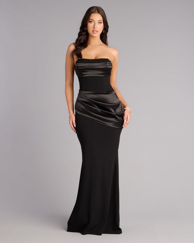 Heather Crepe Satin Lace-Up Formal Dress