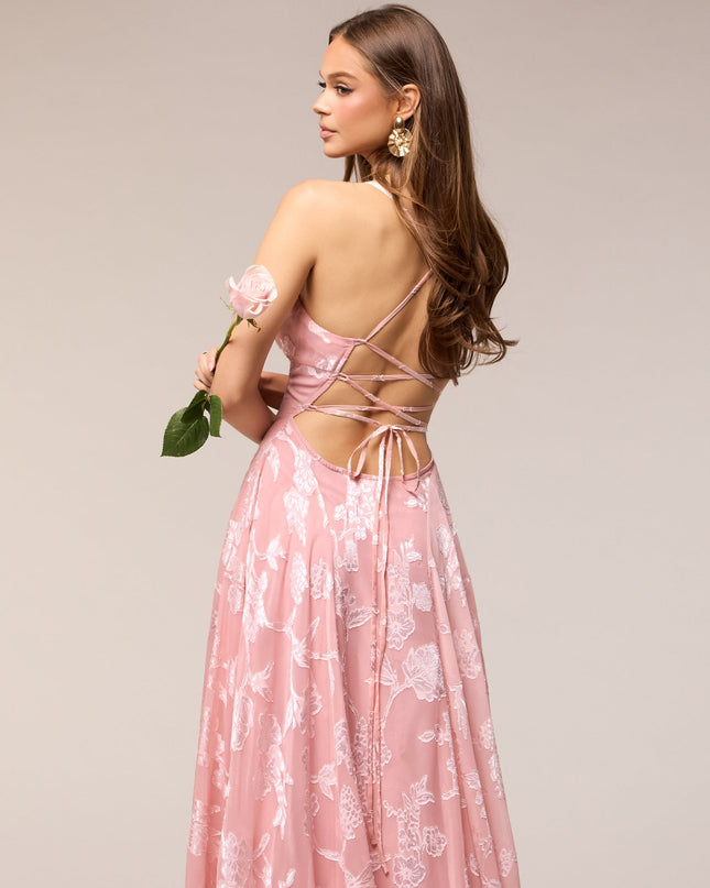 Vivienne Floral Brocade Lace-Up Dress