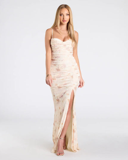 Jennifer Cowl Neck Bodycon Floral Velvet Formal Dress