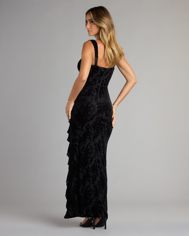 Josephine Corset Ruffle Velvet Mesh Formal Dress