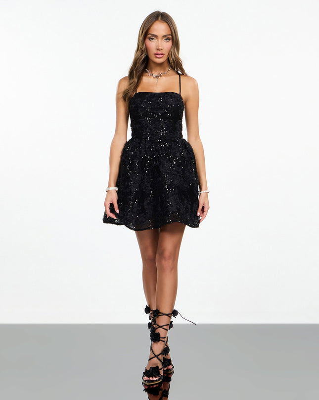 Sparkling Floral Sequin Lace-Up Dress