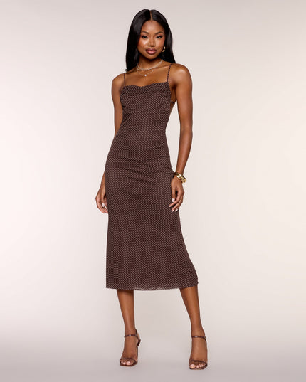 Second Look Polka Dot Mesh Midi Dress