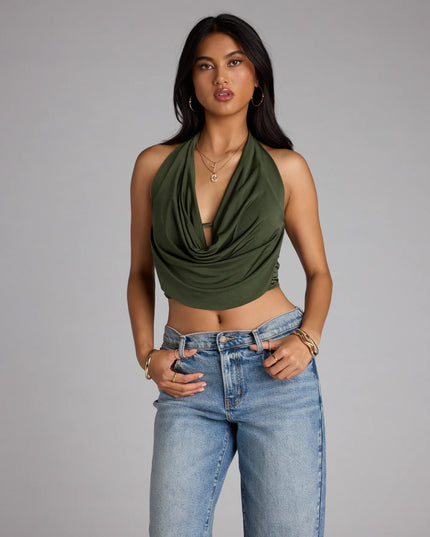 Take The Plunge Sleeveless Halter Crop Top