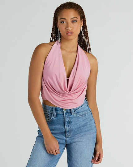 Take The Plunge Sleeveless Halter Crop Top