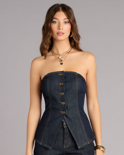 Effortlessly Dialed In Denim Strapless Top