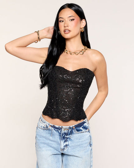 Floral Glimmer Sequin Lace Corset Top