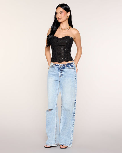 Floral Glimmer Sequin Lace Corset Top