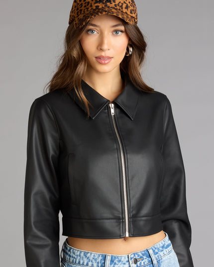 Cropped Attitude Faux Leather Jacket