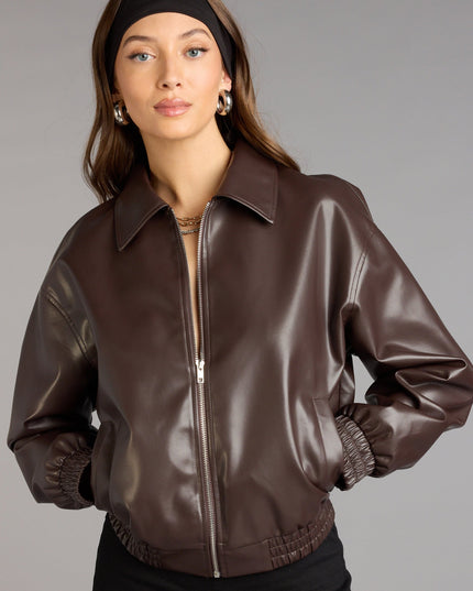 Level Up Faux Leather Bomber Jacket