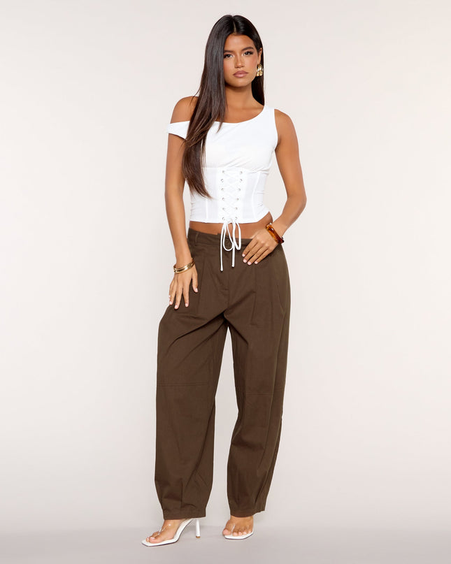 Full Volume Mid Rise Barrel Leg Pants