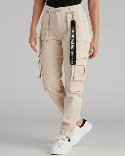 The Major Cutie Cargo Joggers in ivory, women's cargo joggers crafted for a casual style, are perfect for relaxed parties or gatherings.