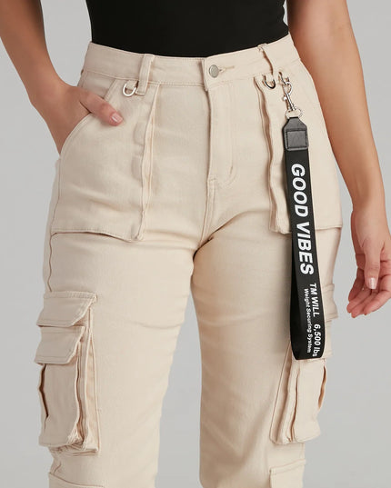 Create bold, fashion-forward looks for any event or for your page with the Major Cutie Cargo Joggers in ivory, a must-have piece from Windsor’s collection of stylish bottoms for women.
