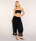 Soft Volume Lace-Trim Balloon Cropped Pants