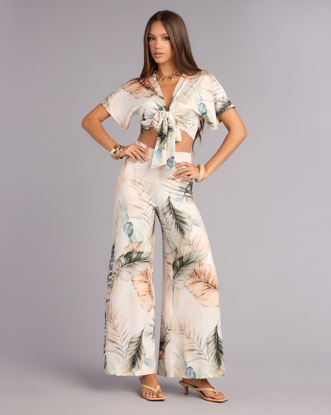 Getaway Mode Tropical Print Wide-Leg Pants