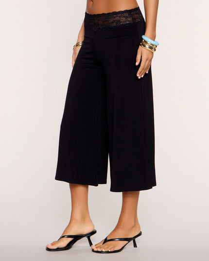Sheer Detail Lace Waist Gaucho Pants