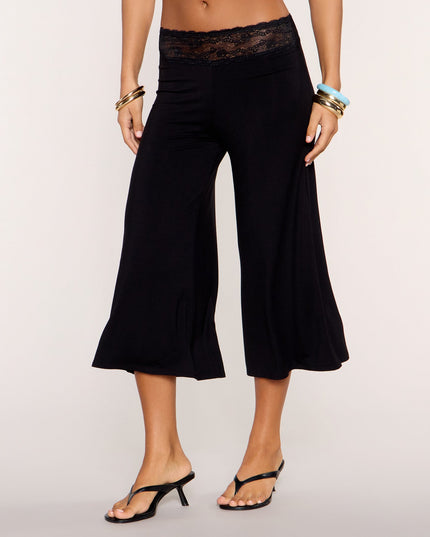 Sheer Detail Lace Waist Gaucho Pants