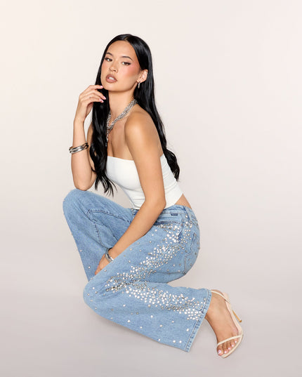 Gem Route Rhinestone Wide-Leg Jeans