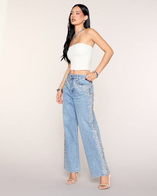 Gem Route Rhinestone Wide-Leg Jeans