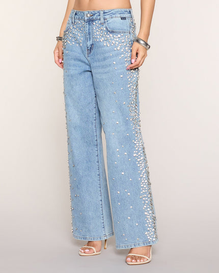 Gem Route Rhinestone Wide-Leg Jeans