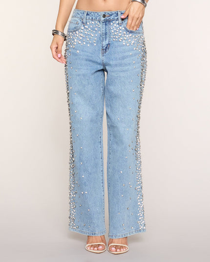 Gem Route Rhinestone Wide-Leg Jeans