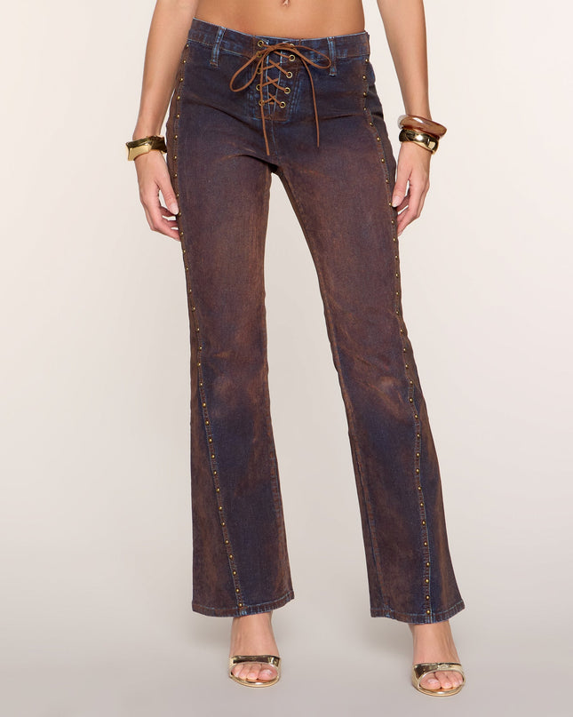 Edge Effect Studded Lace-Up Flare Jeans
