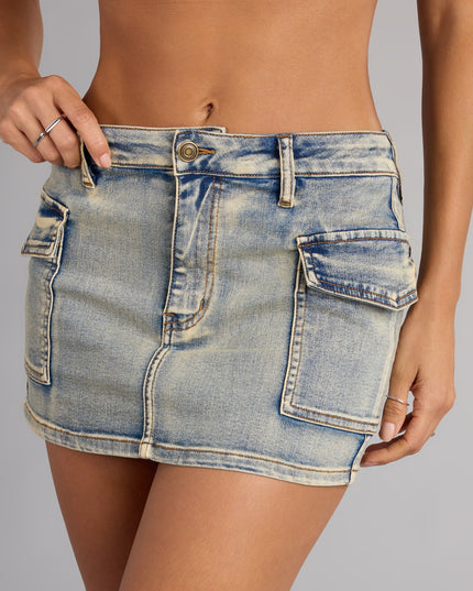 Throwback Cool Denim Cargo Mini Skirt
