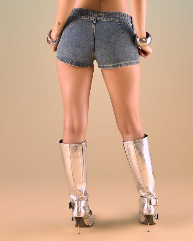 Double Take Belted Denim Hot Shorts