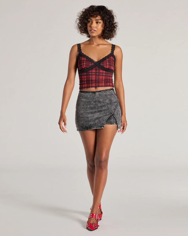 Edgy Style Acid-Wash Denim Skort