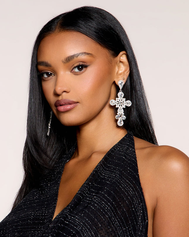 Cross My Heart Rhinestone Statement Drop Earrings