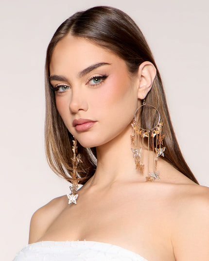 Flutter Effect Butterfly Fringe Hoop Earrings