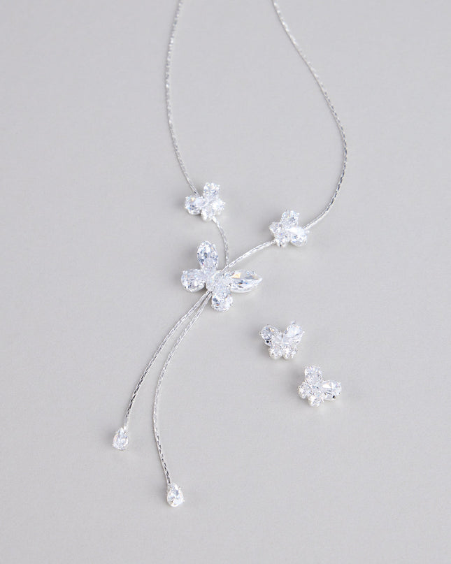 Forever Flutter Rhinestone Necklace And Earrings Set