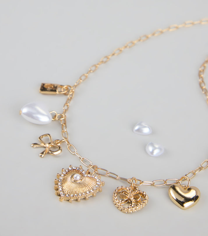 Sweet on You Charm Necklace And Heart Studs
