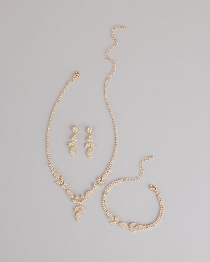 Luxe Desire Rhinestone Leaf Jewelry Set