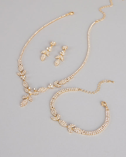 Luxe Desire Rhinestone Leaf Jewelry Set