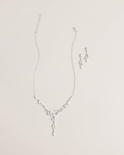 Gilded Vine Rhinestone Necklace And Earrings Set
