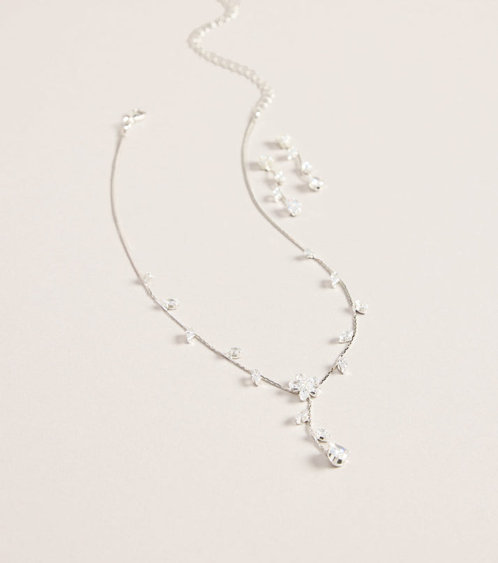 Soft Shine Rhinestone Flower Necklace And Earrings Set