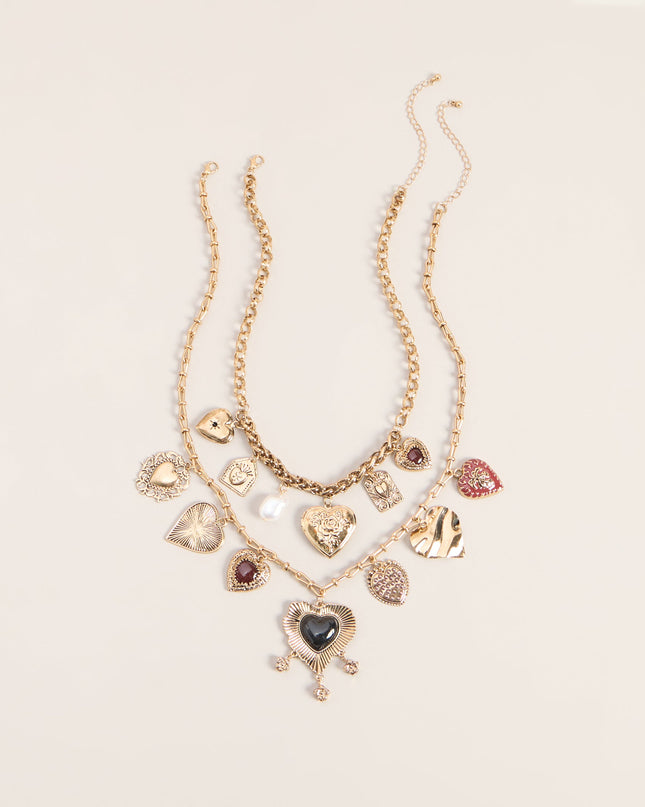 Heart List Charm Necklace Set