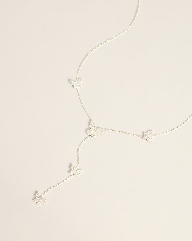 Glam Charm Rhinestone Butterfly Lariat Necklace
