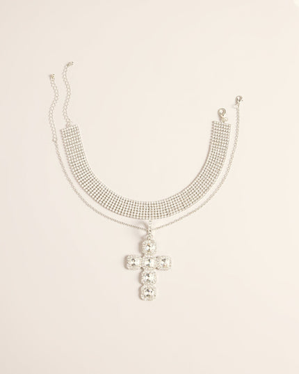 Cross Check Rhinestone Layered Choker