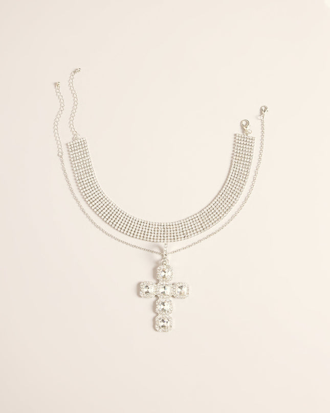 Cross Check Rhinestone Layered Choker