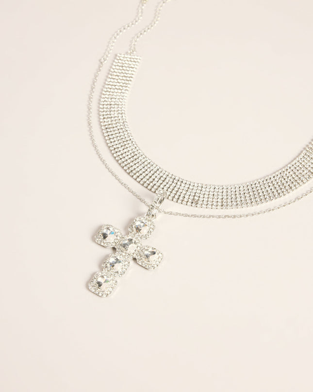Cross Check Rhinestone Layered Choker